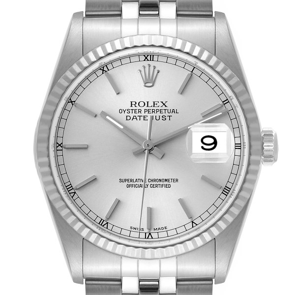 Rolex Datejust 36 Steel White Gold Silver Dial Mens Watch 16234