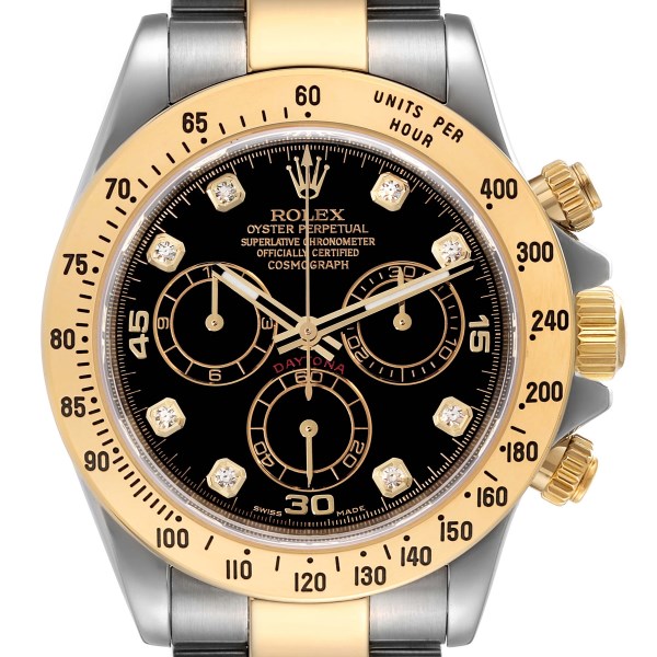 Rolex Daytona Chronograph Steel Yellow Gold Diamond Mens Watch 116523 Box Card