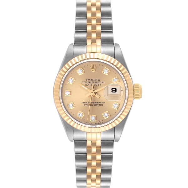 Rolex Datejust Steel Yellow Gold Diamond Dial Ladies Watch 69173 Box Papers