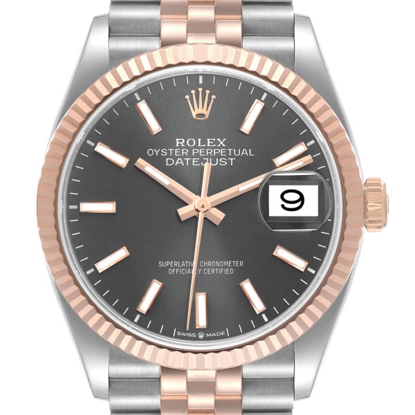 Rolex Datejust 36 Slate Dial Steel Rose Gold Mens Watch 126231 Box Card