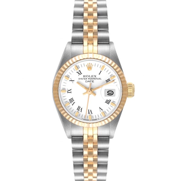 Rolex Date 26mm Steel Yellow Gold White Dial Ladies Watch 69173