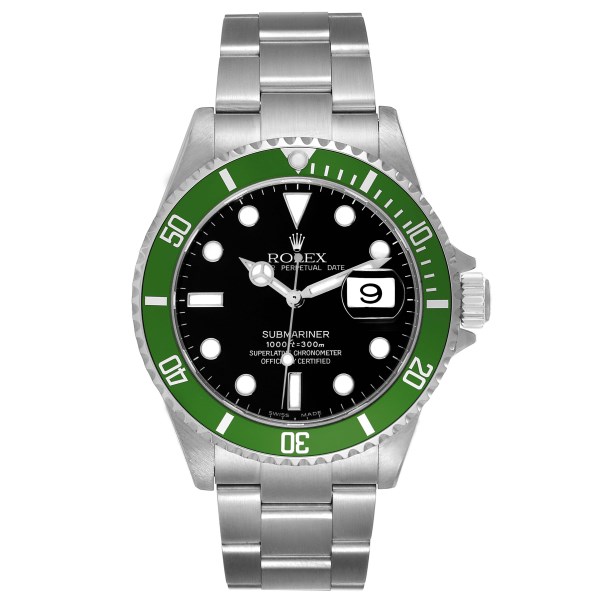 Rolex Submariner Kermit Green 50th Anniversary Flat 4 Steel Mens Watch 16610LV