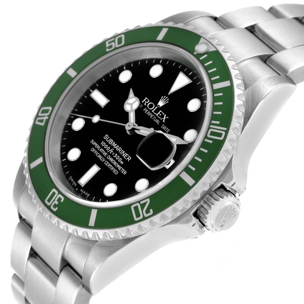 Rolex Submariner Kermit Green 50th Anniversary Flat 4 Steel Mens Watch 16610LV