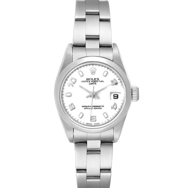 Rolex Date 26 White Dial Domed Bezel Steel Ladies Watch 79160 Papers