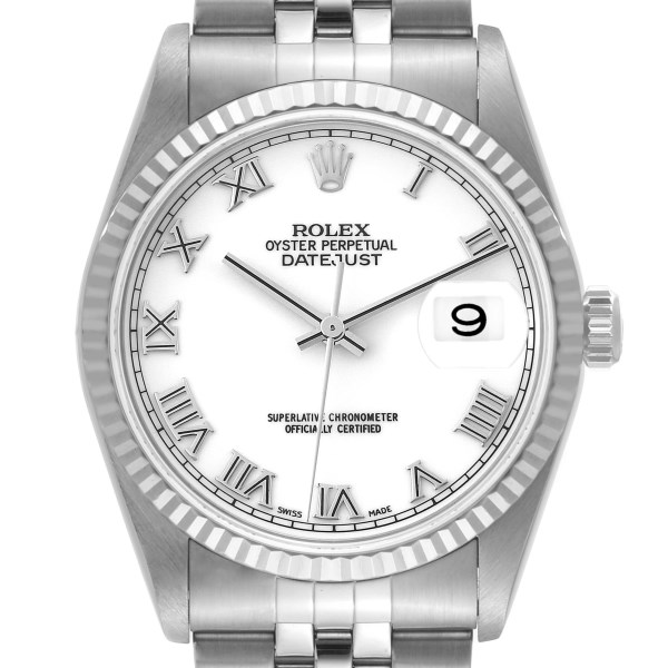 Rolex Datejust Steel White Gold White Dial Mens Watch 16234 Box Papers