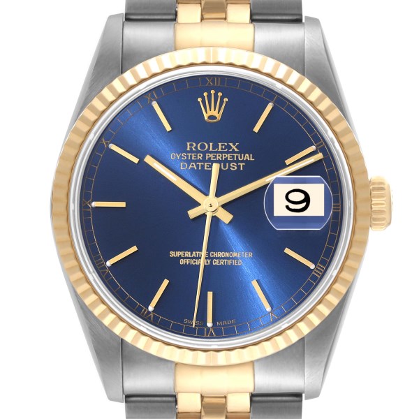 Rolex Datejust 36 Steel Yellow Gold Blue Dial Mens Watch 16233