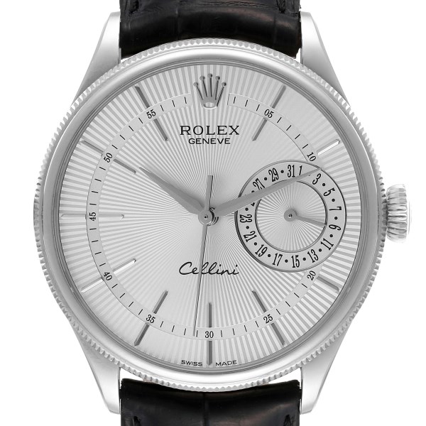 Rolex Cellini Date White Gold Silver Dial Automatic Mens Watch 50519 Box Card