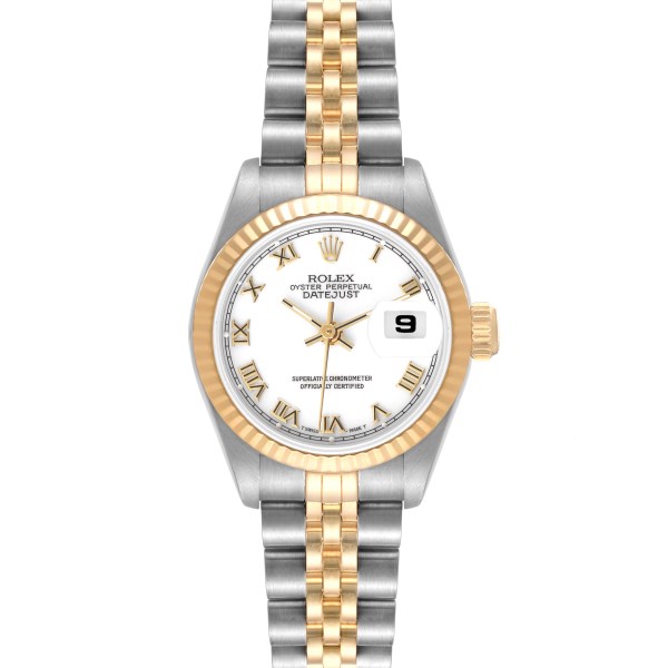 Rolex Datejust Steel Yellow Gold White Roman Dial Ladies Watch 69173