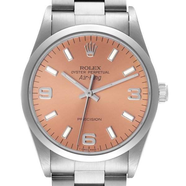 Rolex Air King 34mm Salmon Dial Domed Bezel Steel Mens Watch 14000 Papers