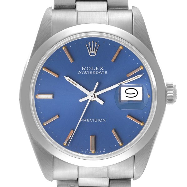 Rolex OysterDate Precision Blue Dial Steel Vintage Mens Watch 6694