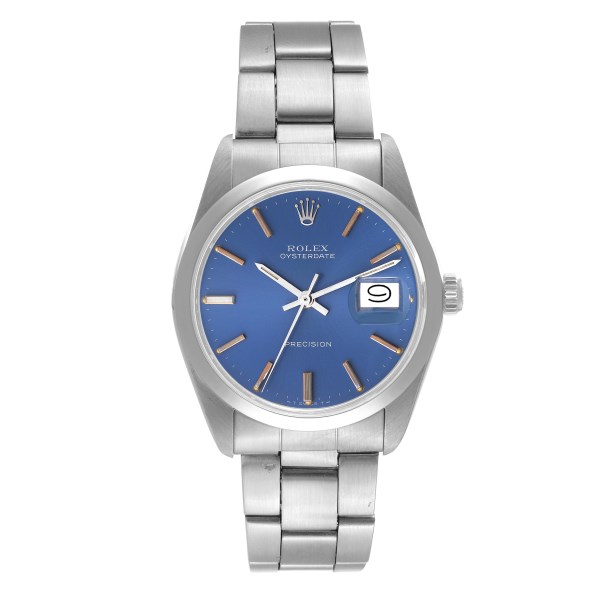Rolex OysterDate Precision Blue Dial Steel Vintage Mens Watch 6694