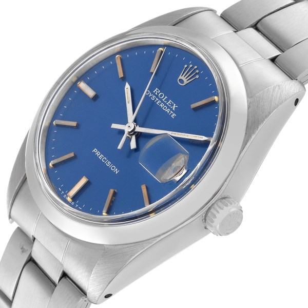Rolex OysterDate Precision Blue Dial Steel Vintage Mens Watch 6694