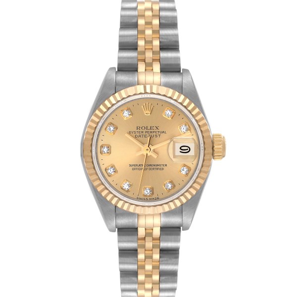 Rolex Datejust Steel Yellow Gold Diamond Dial Ladies Watch 69173 Box Papers