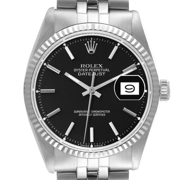 Rolex Datejust Steel White Gold Black Dial Vintage Mens Watch 1601