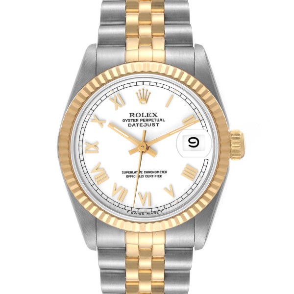 Rolex Datejust Midsize 31mm Steel Yellow Gold White Dial Ladies Watch 68273