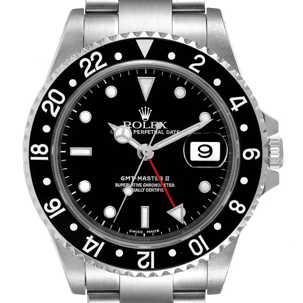 Rolex GMT Master II Black Bezel Steel Mens Watch 16710 Box Papers
