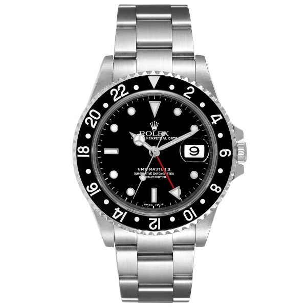 Rolex GMT Master II Black Bezel Steel Mens Watch 16710 Box Papers