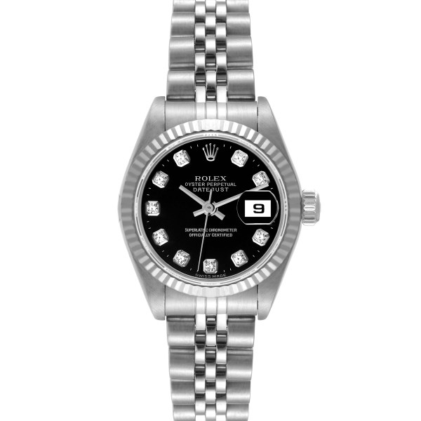 Rolex Datejust Steel White Gold Black Diamond Dial Ladies Watch 79174