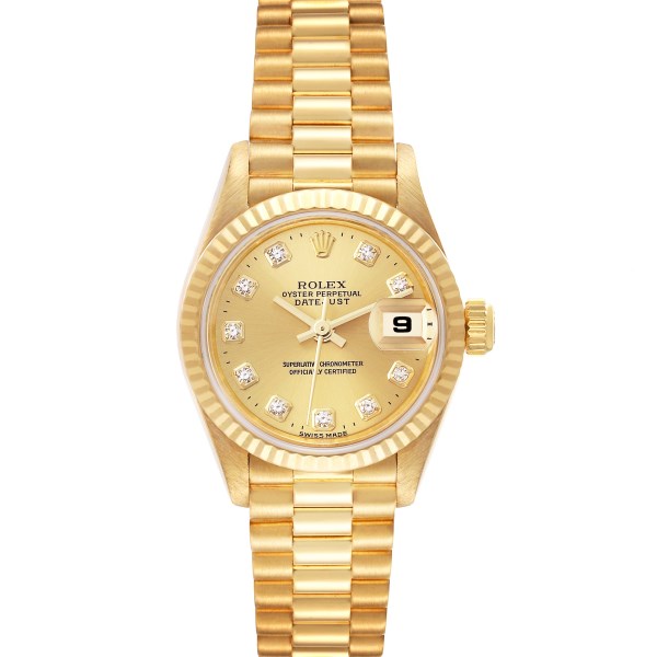 Rolex Datejust President Yellow Gold Champagne Diamond Dial Ladies Watch 79178