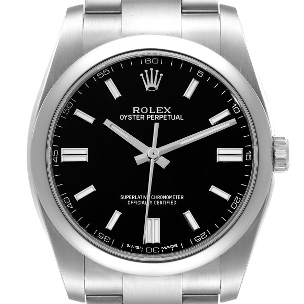 Rolex Oyster Perpetual Black Dial Steel Mens Watch 116000 Unworn