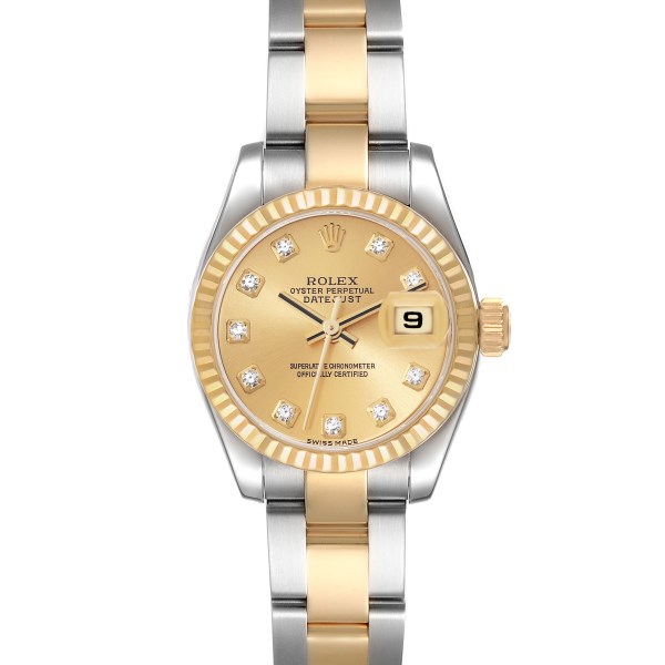 Rolex Datejust 26mm Steel Yellow Gold Diamond Dial Ladies Watch 179173