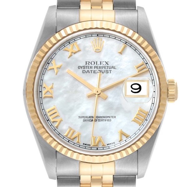 Rolex Datejust Steel Yellow Gold Mother of Pearl Dial Mens Watch 16233