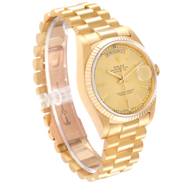 Rolex President Day-Date Yellow Gold Champagne Dial Mens Watch 18038 Box Papers