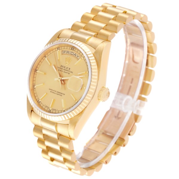 Rolex President Day-Date Yellow Gold Champagne Dial Mens Watch 18038 Box Papers