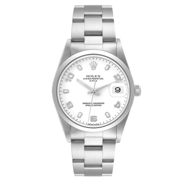 Rolex Date White Dial Smooth Bezel Steel Mens Watch 15200