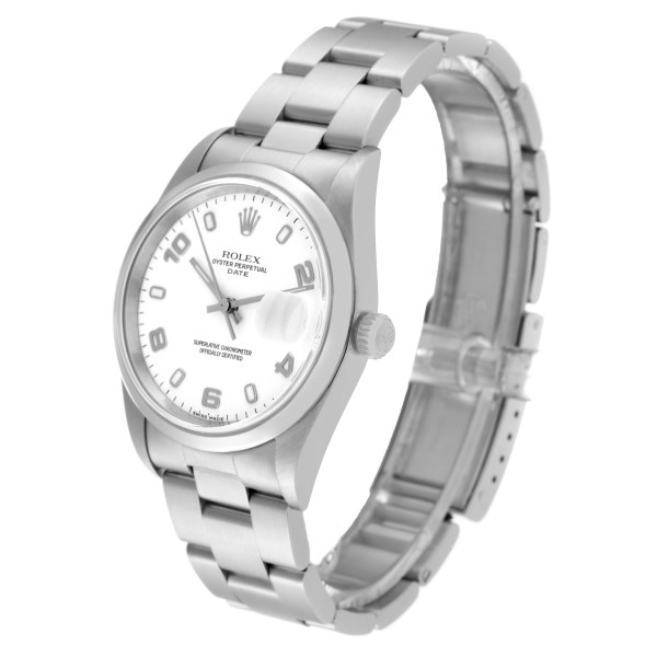 Rolex Date White Dial Smooth Bezel Steel Mens Watch 15200