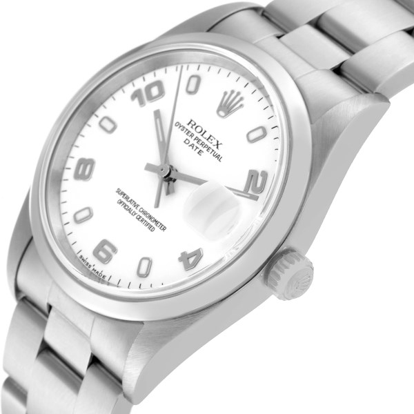 Rolex Date White Dial Smooth Bezel Steel Mens Watch 15200