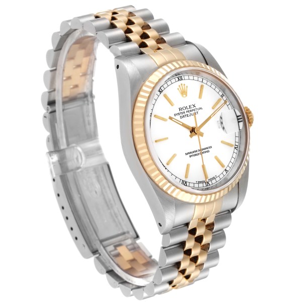 Rolex Datejust Steel Yellow Gold White Dial Mens Watch 16233 Papers