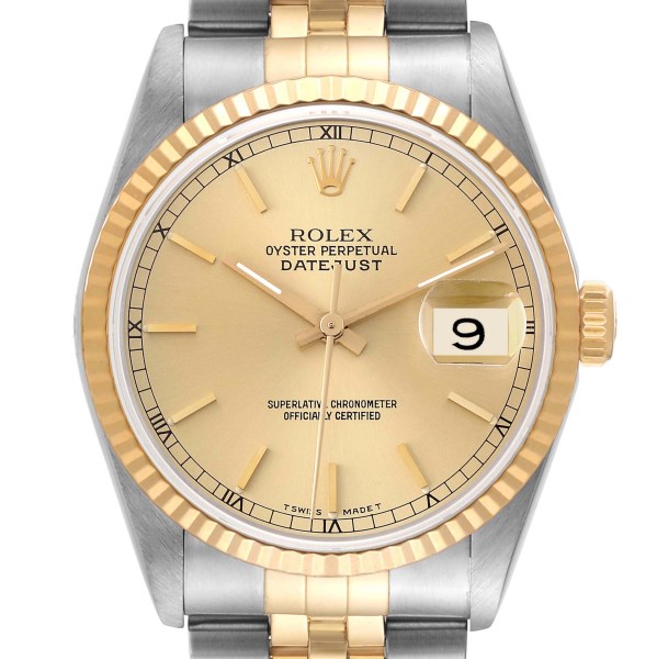 Rolex Datejust Steel Yellow Gold Fluted Bezel Mens Watch 16233 Box Papers