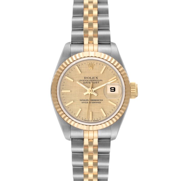 Rolex Datejust Steel Yellow Gold Champagne Linen Dial Ladies Watch 69173