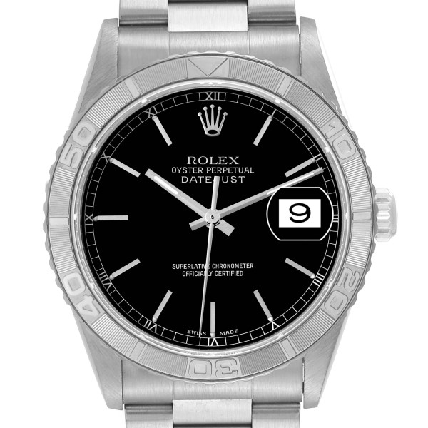 Rolex Datejust Turnograph Steel White Gold Black Dial Mens Watch 16264