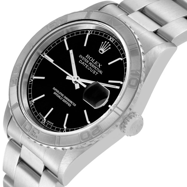 Rolex Datejust Turnograph Steel White Gold Black Dial Mens Watch 16264