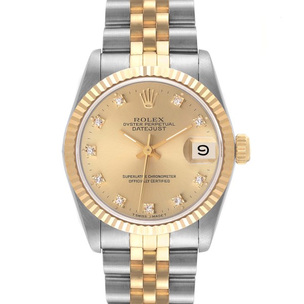 Rolex Datejust Midsize Steel Yellow Gold Diamond Dial Ladies Watch 68273