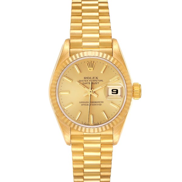 Rolex President Datejust Yellow Gold Champagne Dial Ladies Watch 69178