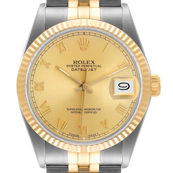 Rolex Datejust Steel Yellow Gold Champagne Dial Vintage Mens Watch 16013