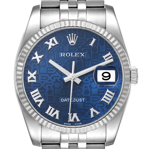 Rolex Datejust Steel White Gold Blue Anniversary Dial Mens Watch 116234