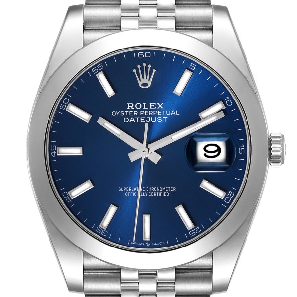 Rolex Datejust 41 Blue Dial Smooth Bezel Steel Mens Watch 126300