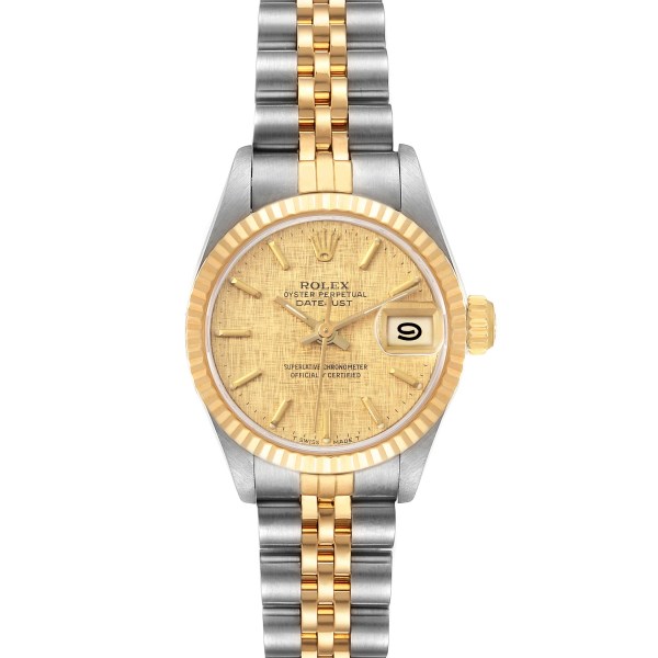 Rolex Datejust Steel Yellow Gold Champagne Linen Dial Ladies Watch 69173