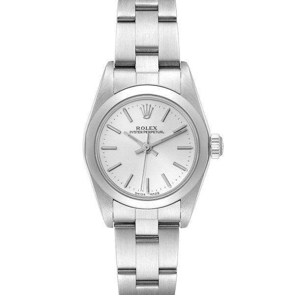 Rolex Oyster Perpetual Non-Date Silver Dial Ladies Watch 76080 Papers