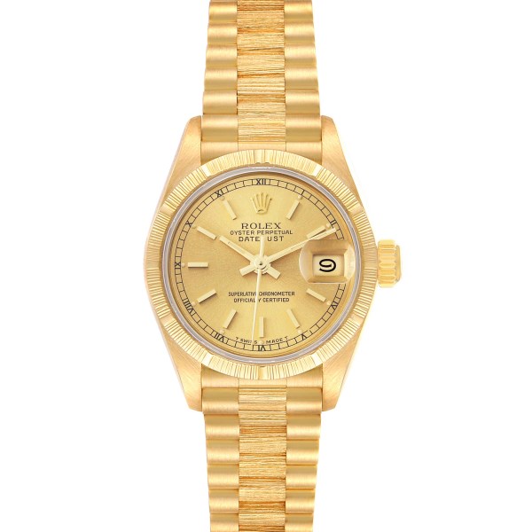 Rolex Datejust President Yellow Gold Bark Finish Ladies Watch 69278