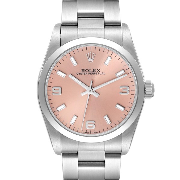 Rolex Oyster Perpetual Midsize Salmon Dial Steel Ladies Watch 77080