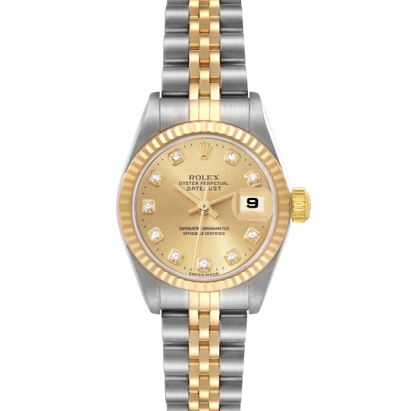 Rolex Datejust Steel Yellow Gold Champagne Diamond Dial Ladies Watch 79173