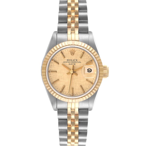 Rolex Datejust Steel Yellow Gold Champagne Linen Dial Ladies Watch 69173