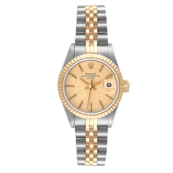 Rolex Datejust Steel Yellow Gold Champagne Linen Dial Ladies Watch 69173