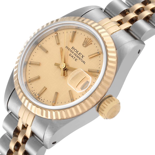 Rolex Datejust Steel Yellow Gold Champagne Linen Dial Ladies Watch 69173