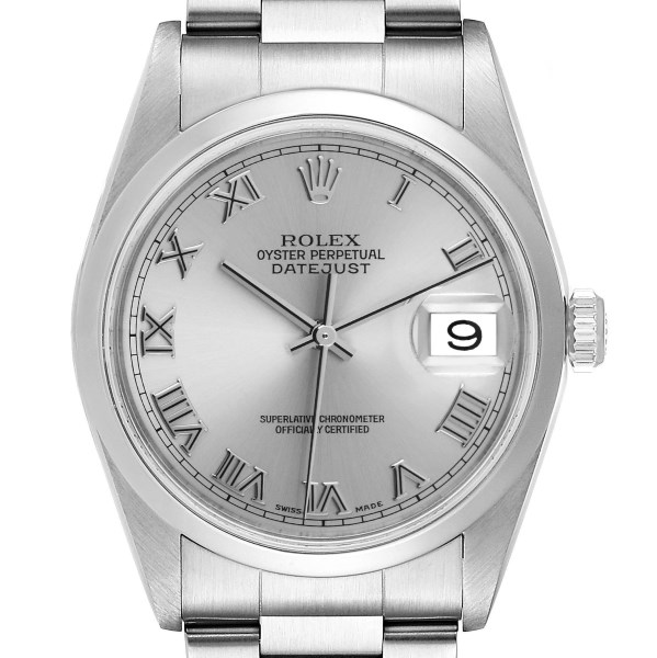 Rolex Datejust 36 Rhodium Roman Dial Steel Mens Watch 16200 Box Papers